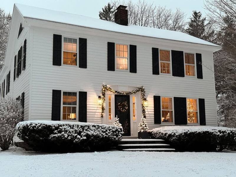 Black Shutters White Siding House