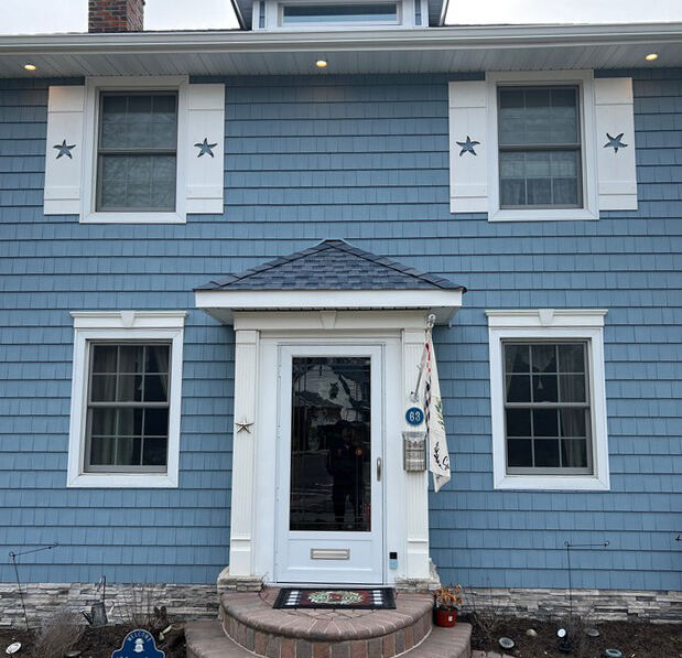 White Shutters with Blue Siding