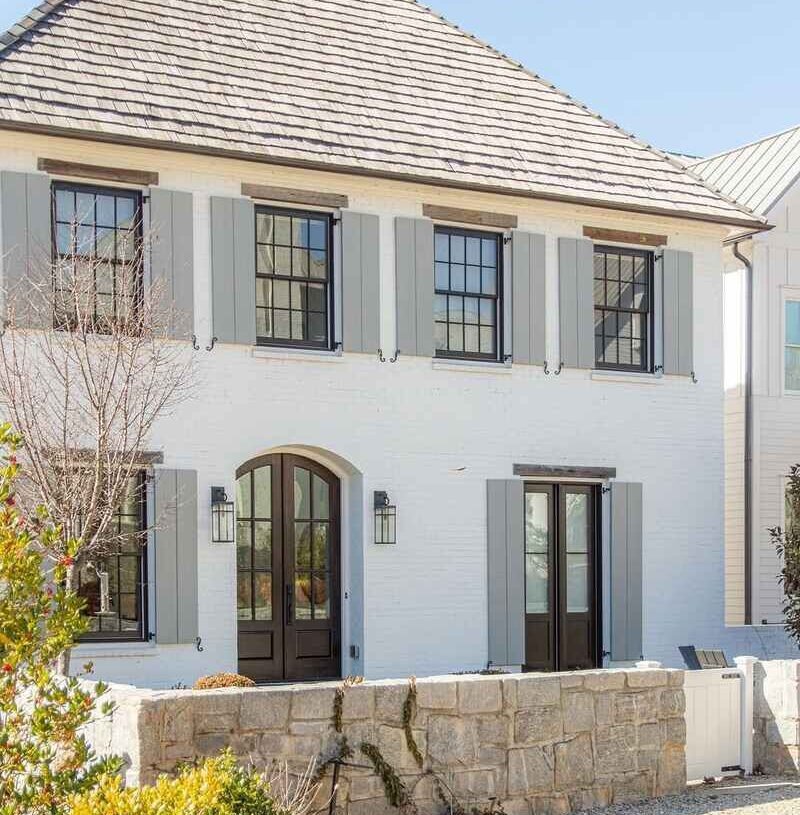 Grey shutters & white house siding
