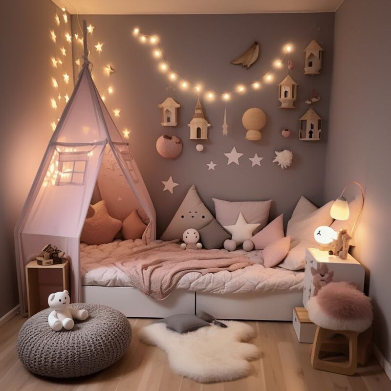 Fairy lights around bed