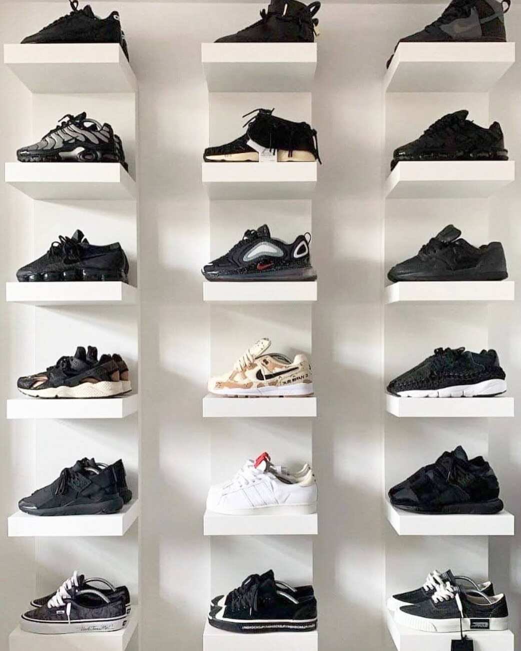 Display sneakers on shelves