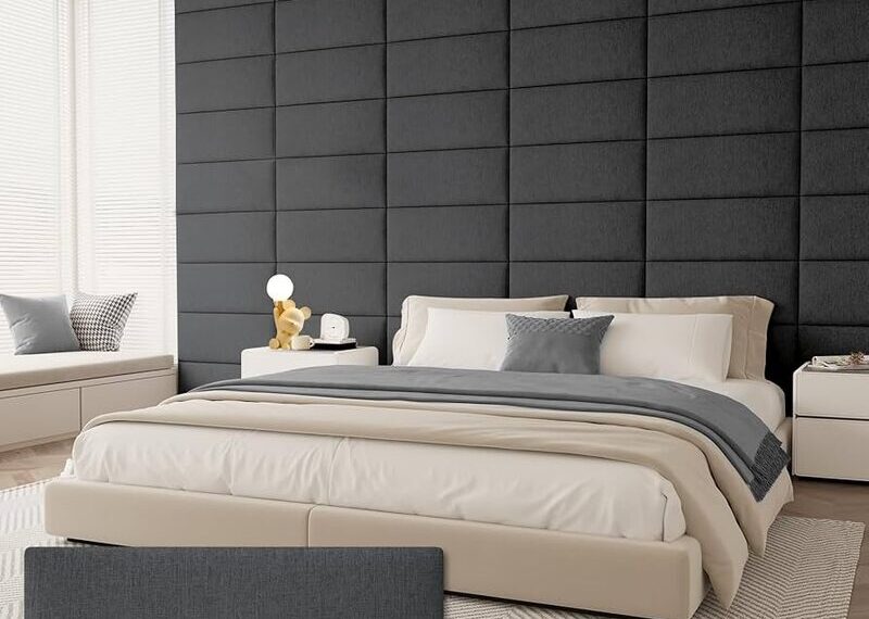 Oversized grey headboard