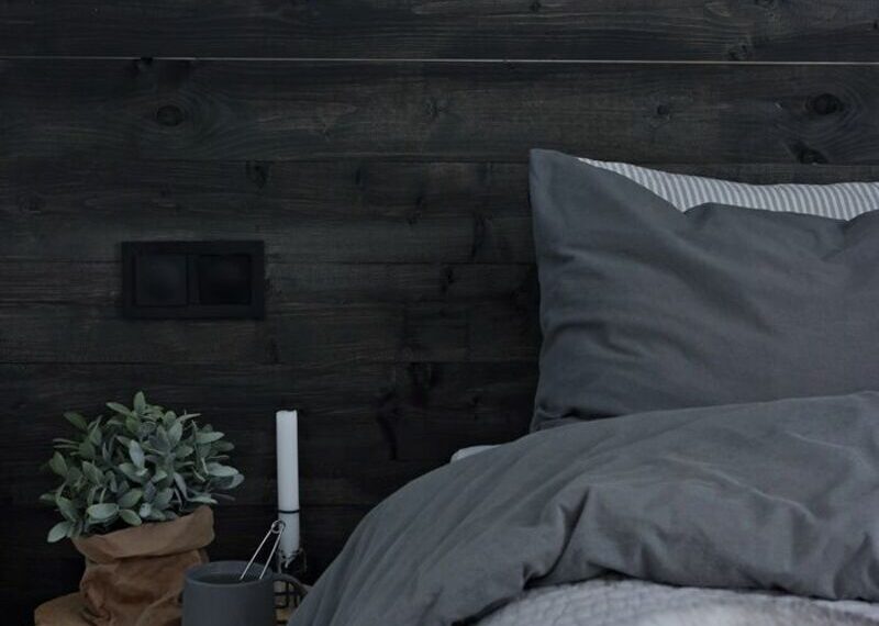 Rustic Wood and Fabric Blend Grey Headboard