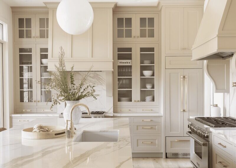 Spanish style kitchen with Taj Mahal quartzite