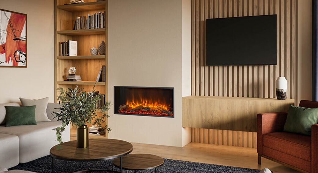 TV in a Media Wall with Fireplace