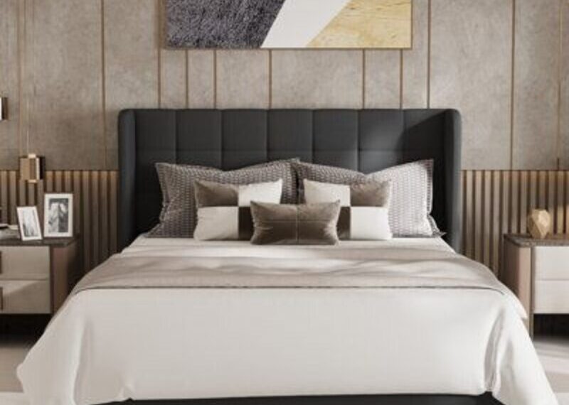 Wingback gray headboard