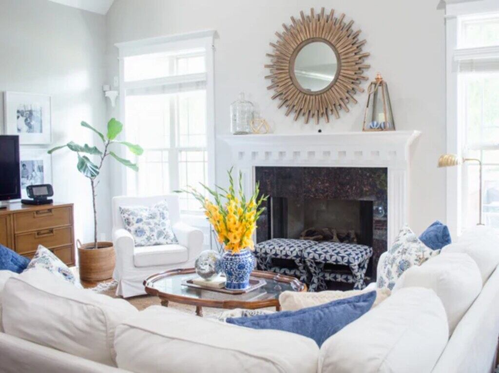 Rope-Wrapped Mirror Above Fireplace