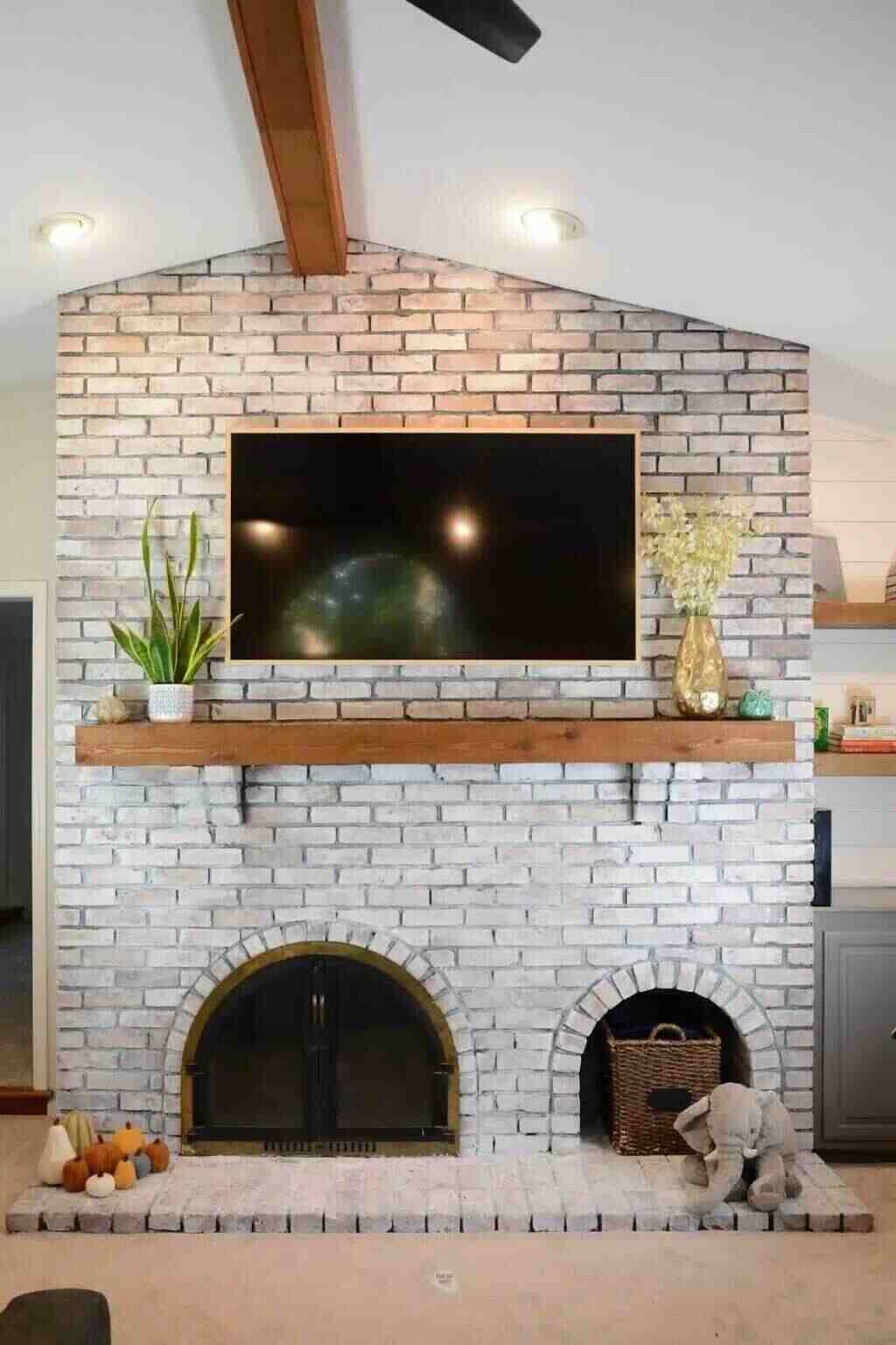 Whitewashed Brick Fireplace