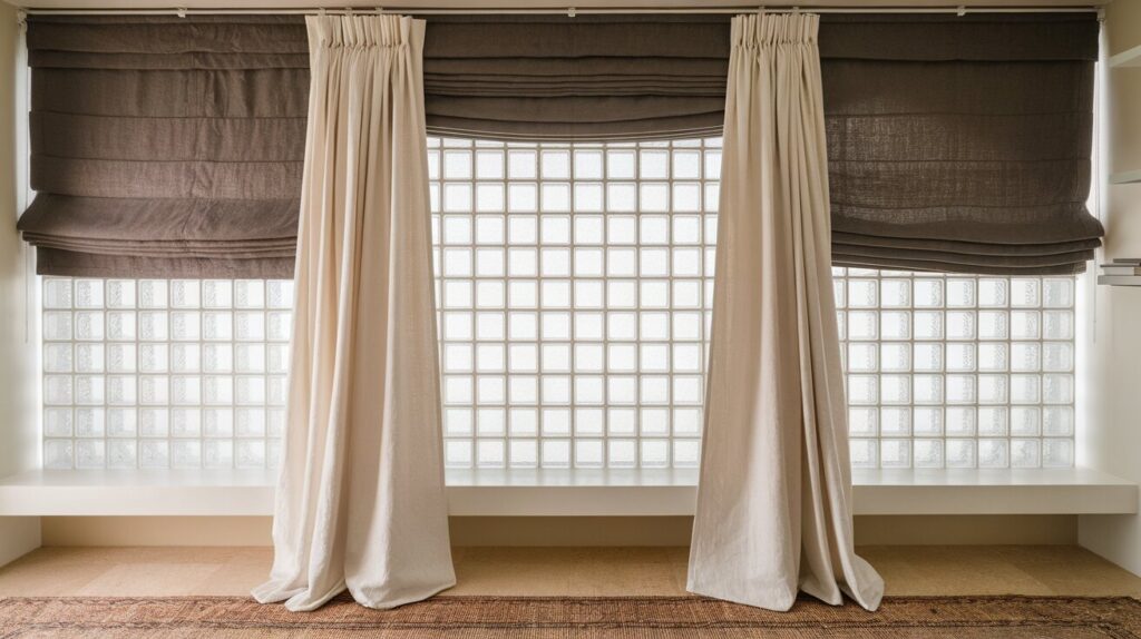 Roman Shades with Curtain Panels