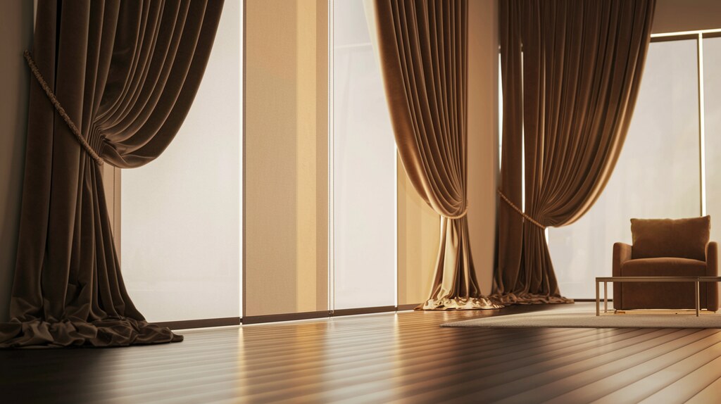 Velvet Drapes Over Roller Shades