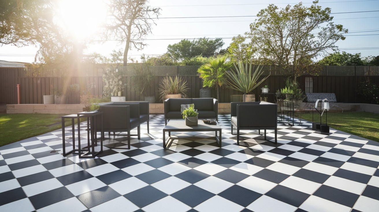 Checkerboard Tile Patio Floor