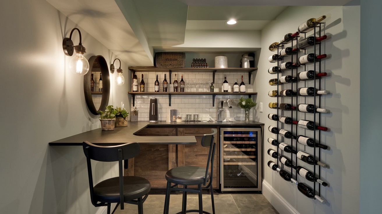 Compact Corner Bar for Small Basements