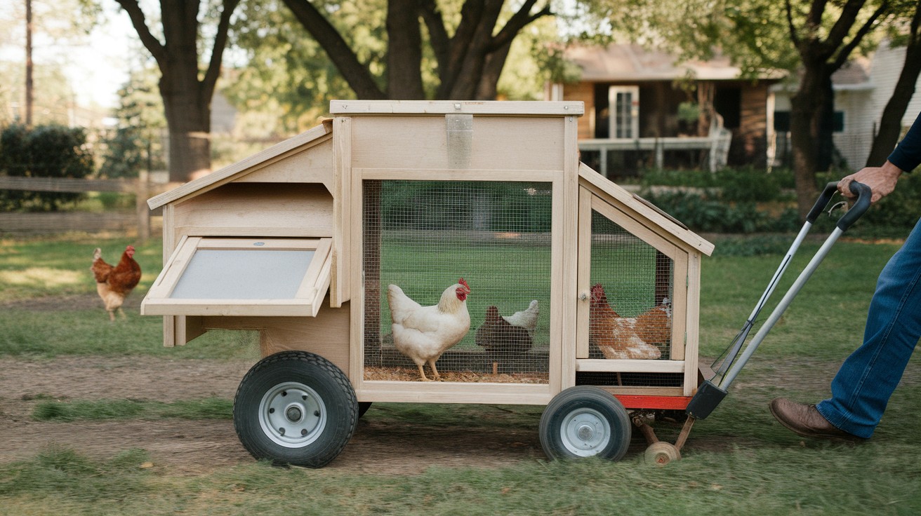 Coop with Wheels for Easy Lawn Movement