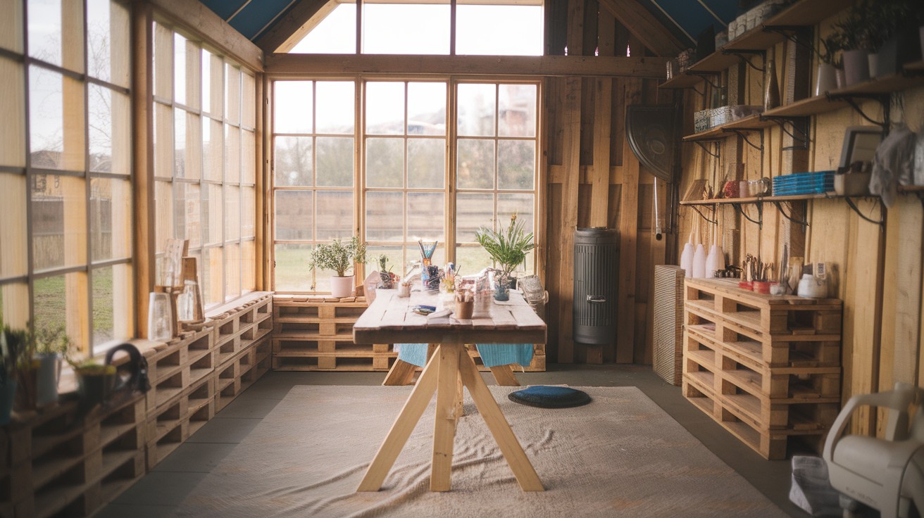 Enclosed Pallet Shed with Windows