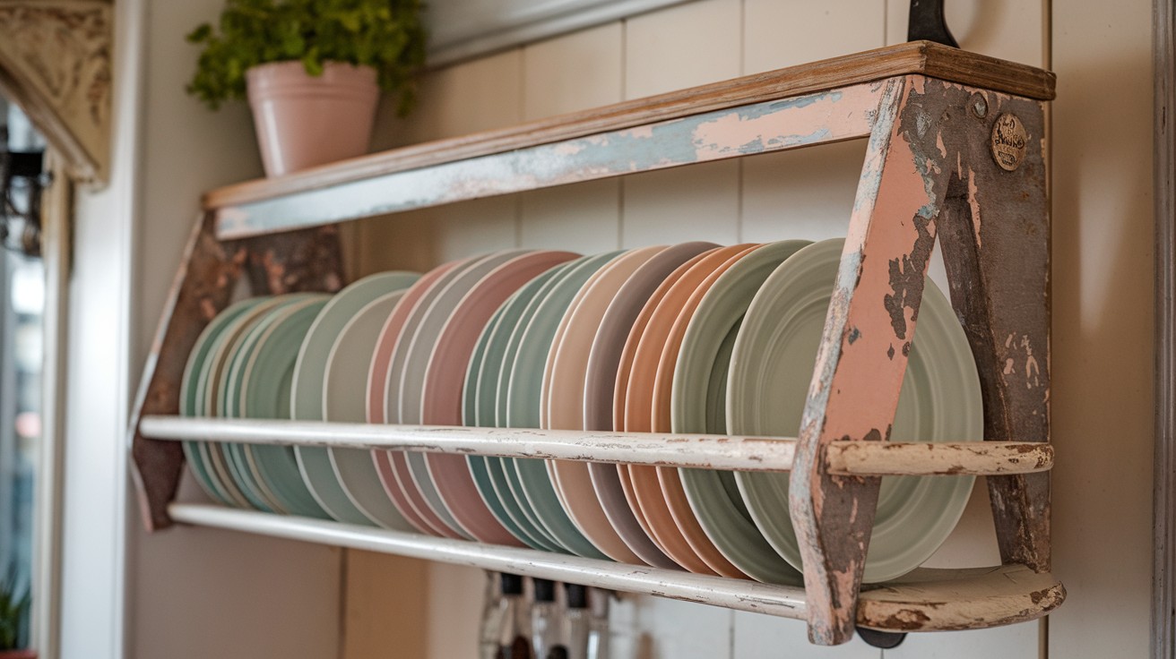 Old Ladder Turned Plate Rack