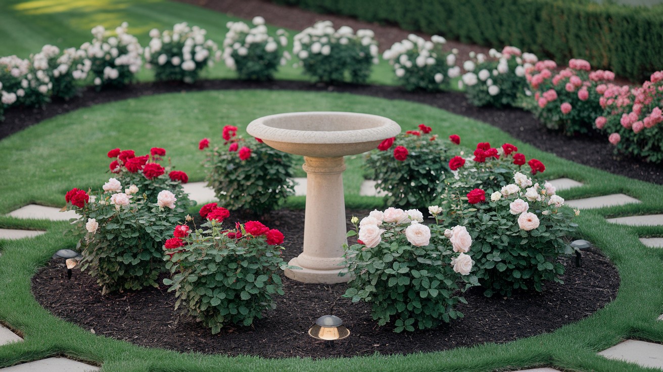 Rose Garden Around a Birdbath or Fountain