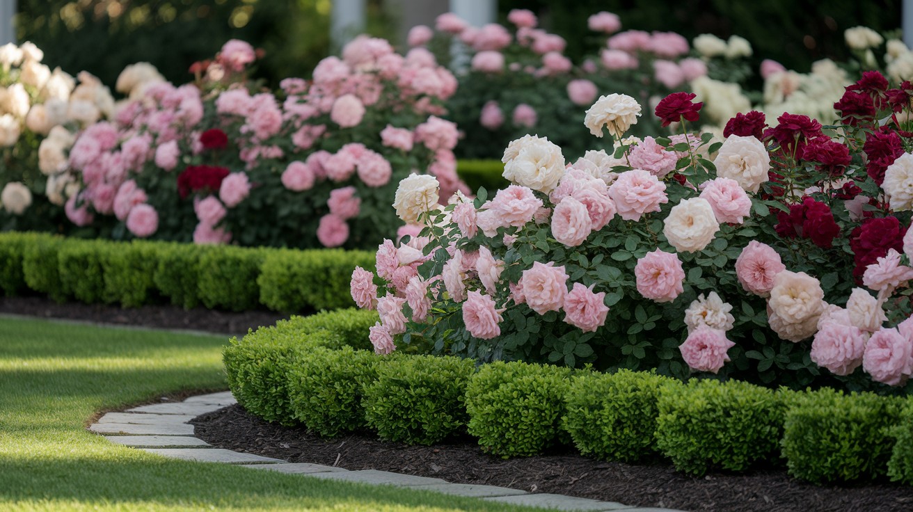 Seasonal Rose Garden with Evergreens