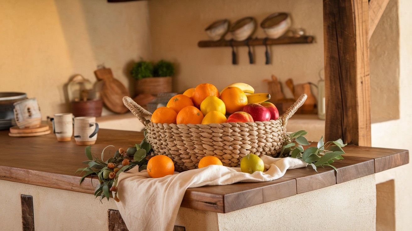 Add a woven fruit basket on your island or counter