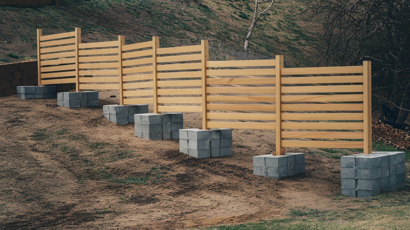 Basic Horizontal Fence Panels on Concrete Blocks for Leveling