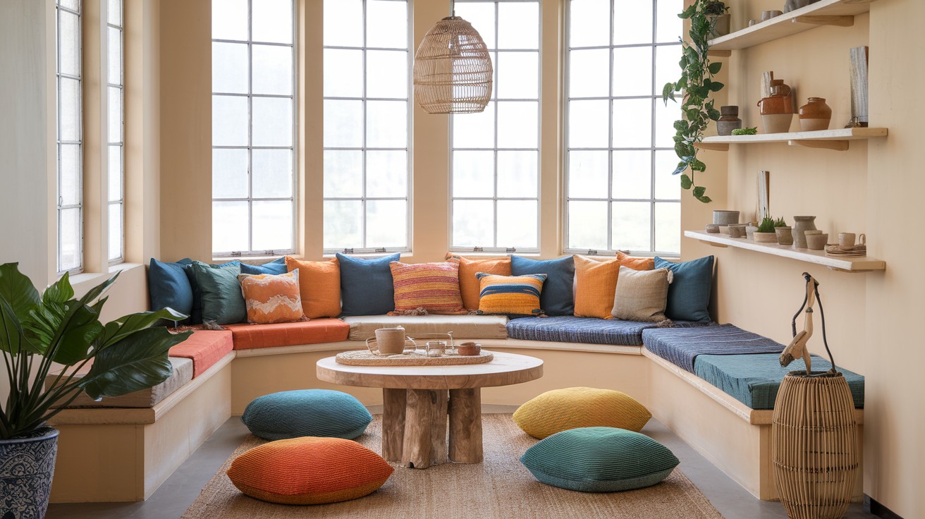 Create a breakfast nook with floor pillows and low seating