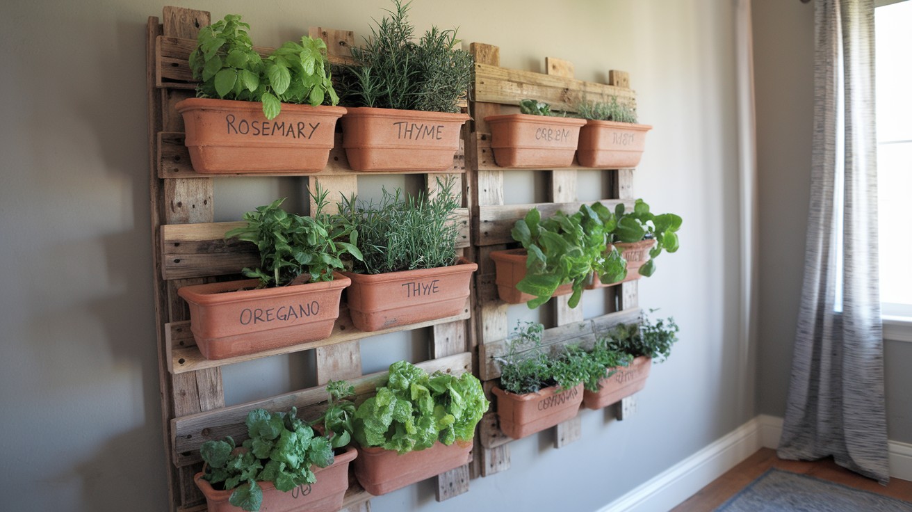 Create a vertical herb garden with wood pallets