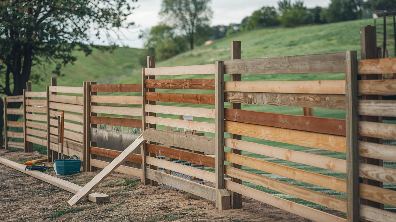 DIY 2x4 and 1x6 Combo on Posts Adjusted to Terrain