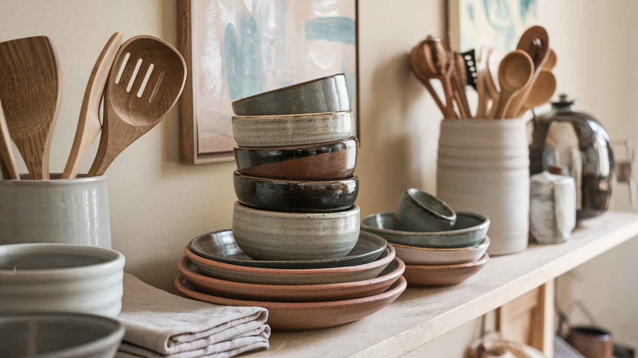 Display hand-thrown ceramic bowls