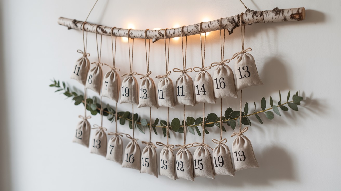 Fabric Sack Advent on a Branch 
