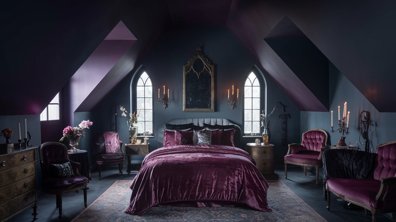 Gothic-Inspired Alcove With Dark Hues and Antique Details