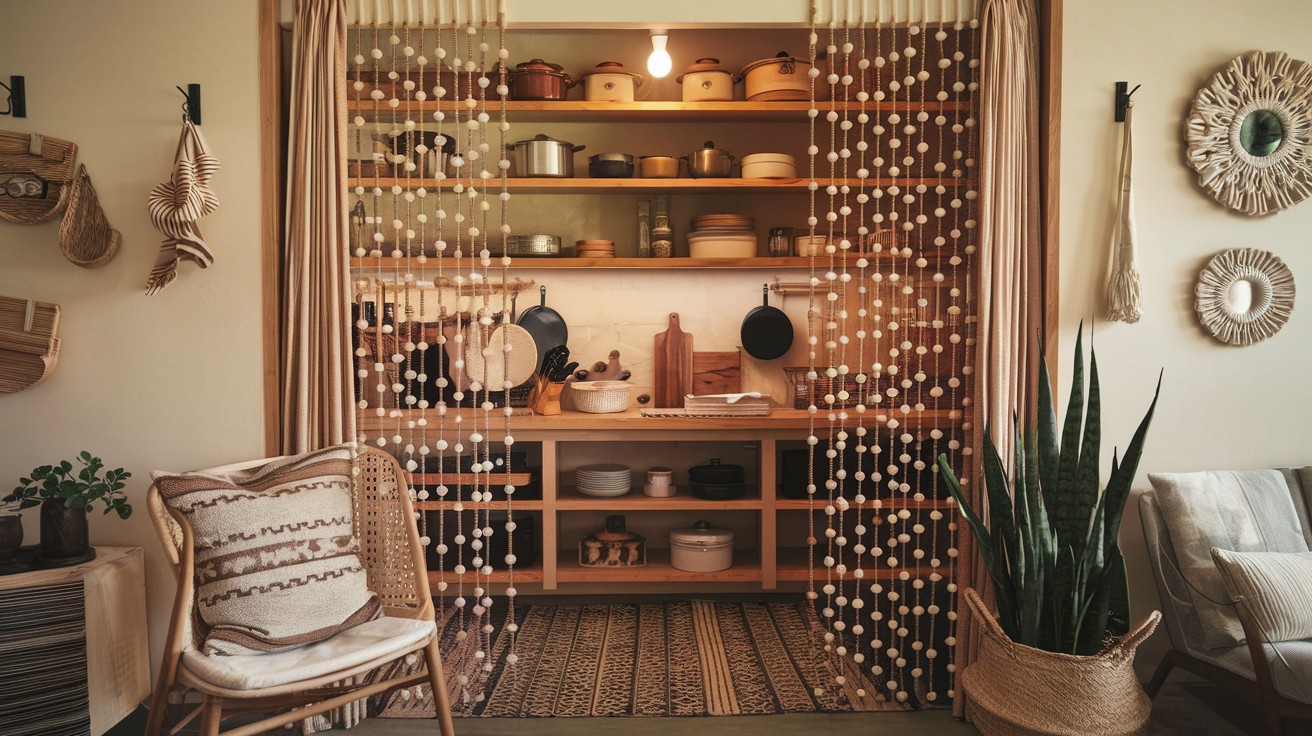 Hang a bamboo or beaded curtain on a pantry entry