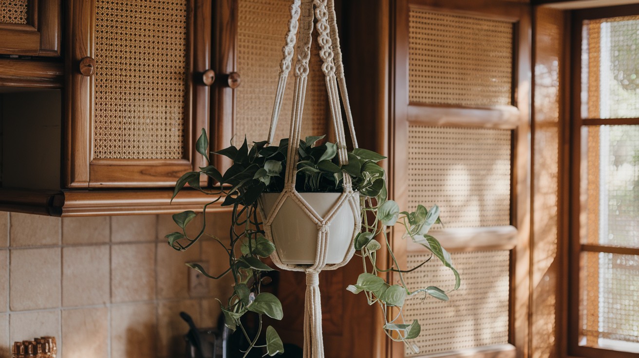 Hang pothos or ivy in macramé planters