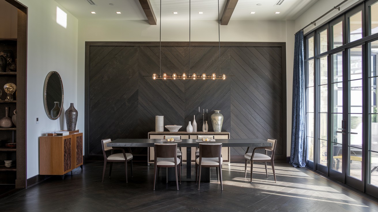 Herringbone Wood Accent Wall for Visual Texture