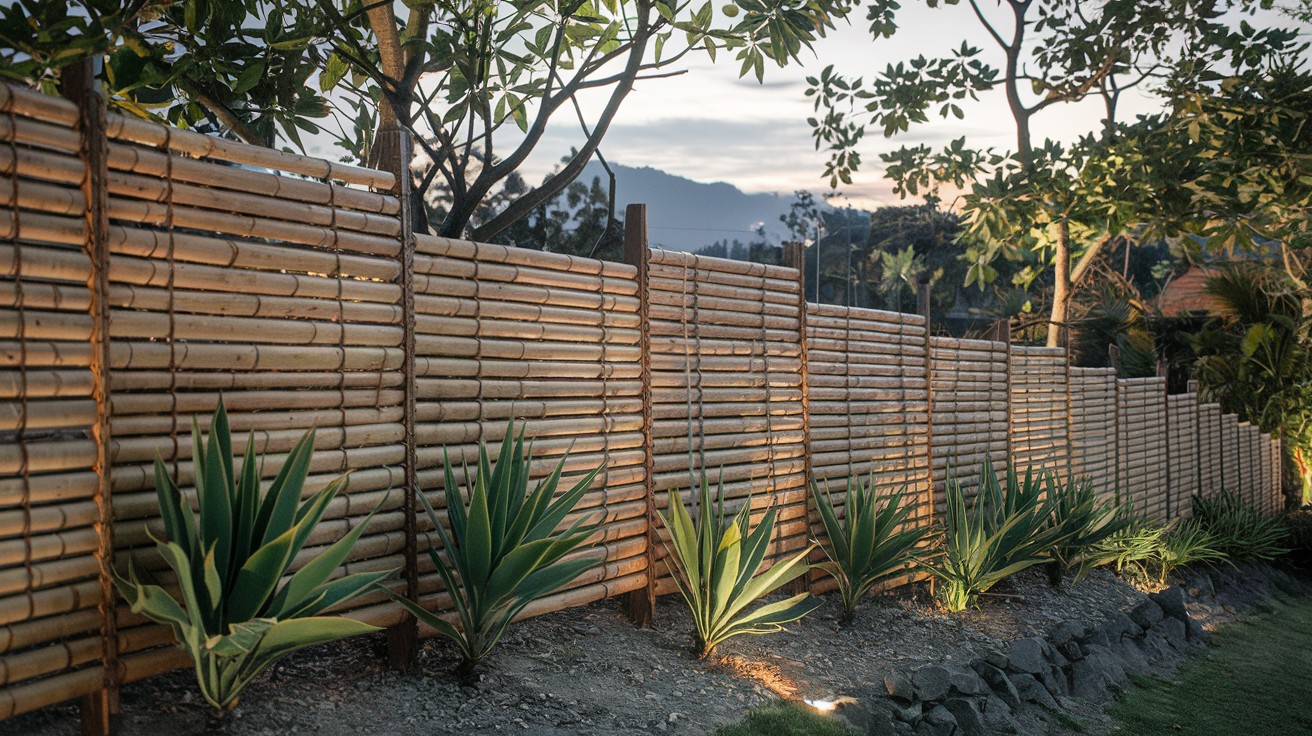 Horizontal Bamboo Panel Fence That Bends with Terrain