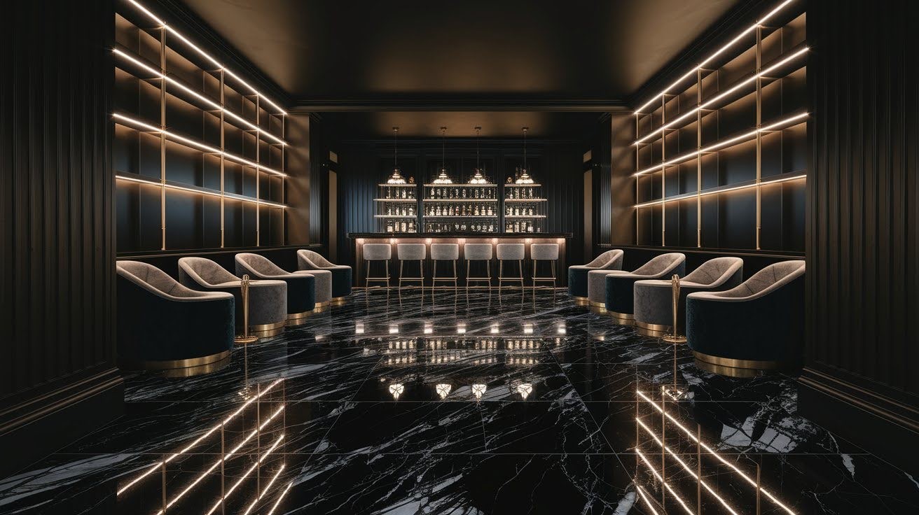 Jet Black with Marble Veining