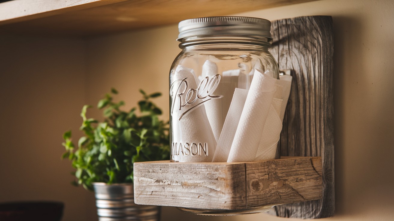 Mason Jar + Wood Base Holder
