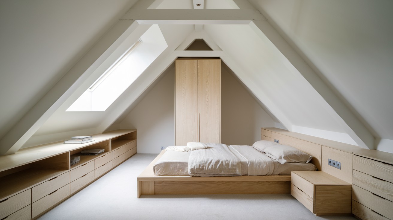 Minimalist Attic With Neutral Palette and Hidden Storage