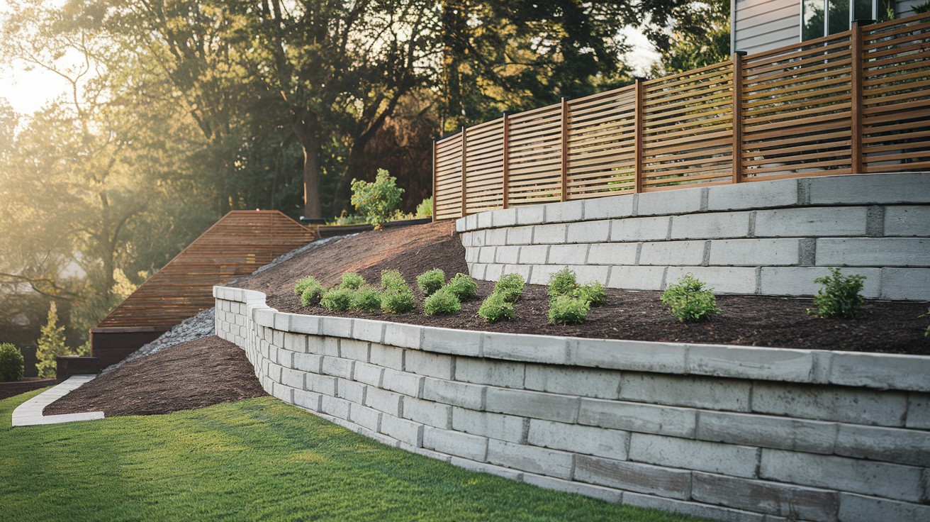  Multi-Level Retaining Wall + Horizontal Fence Combo