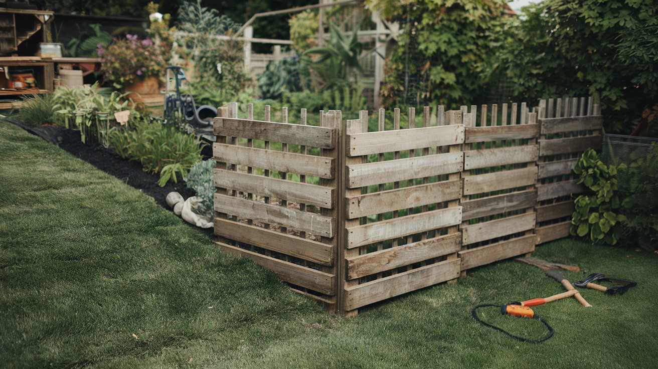 Reclaimed Pallet Wood Horizontal Fence on Slop