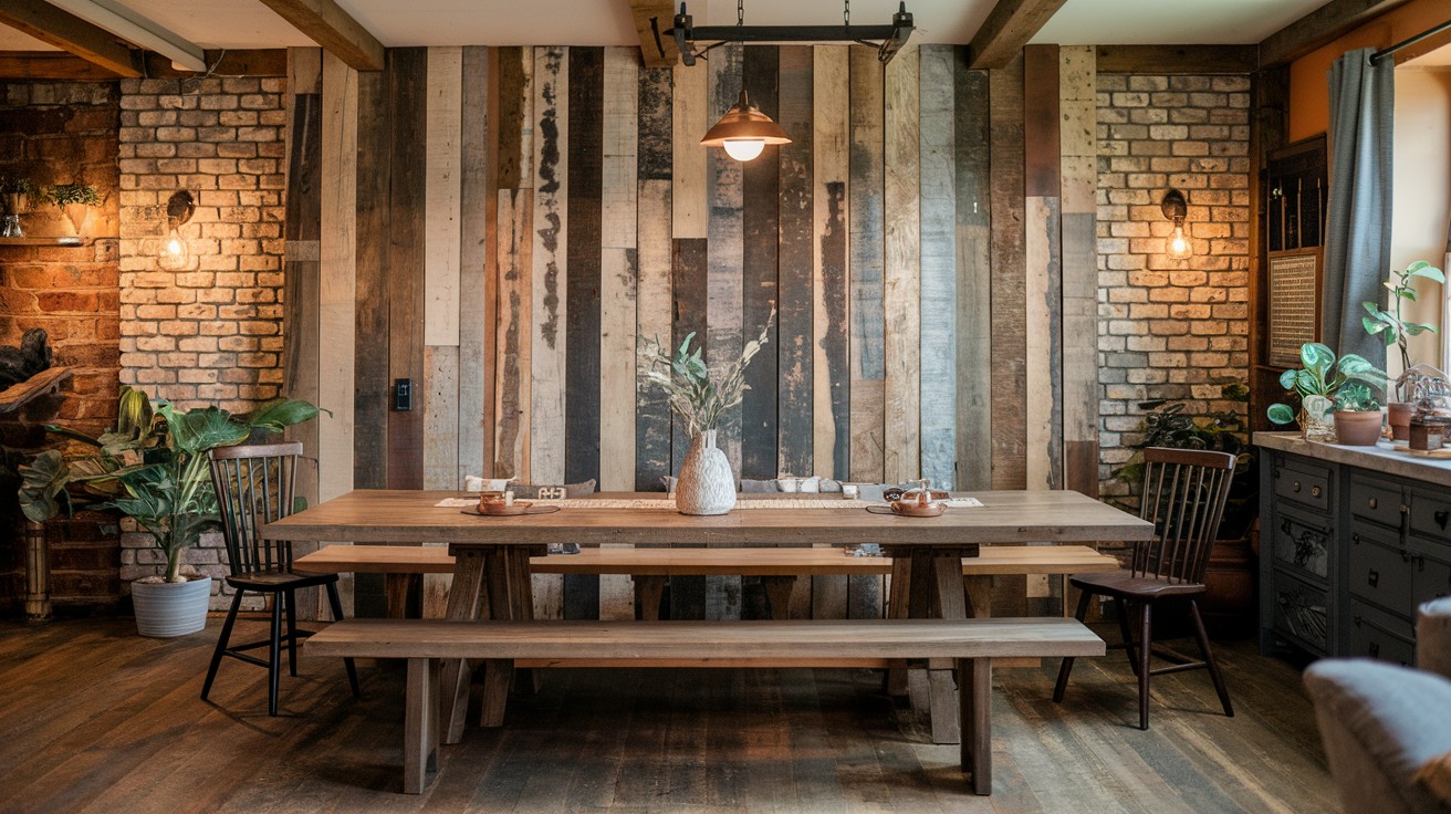 Reclaimed Wood Plank Wall for Rustic Warmth