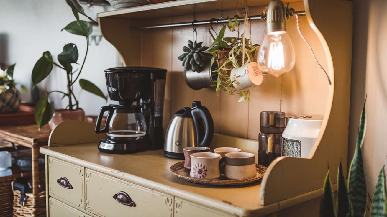 Repurpose an antique dresser as a coffee bar