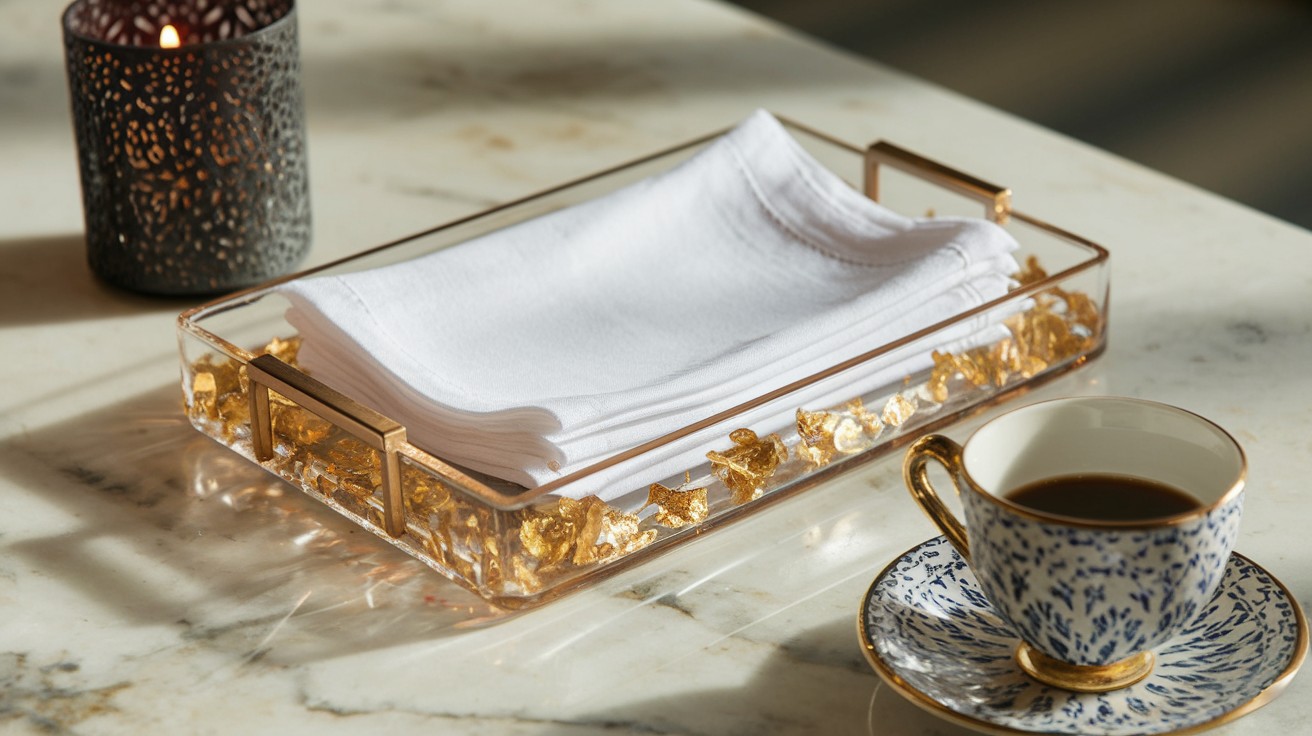 Resin + Gold Flake Napkin Tray