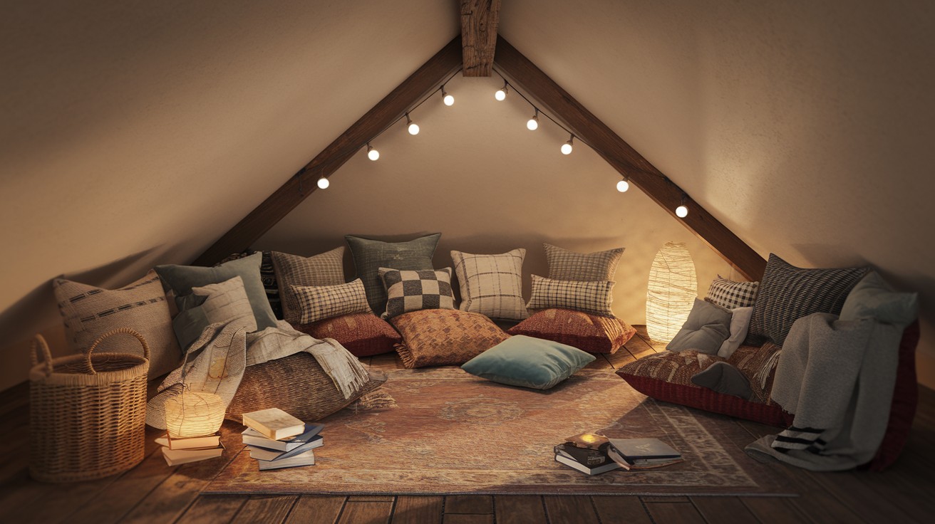 Style a Reading Nook Under the Slope With Pillows and Throws