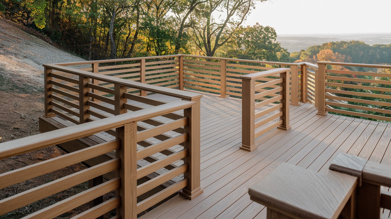 Tiered Deck Railings with Horizontal Slats<