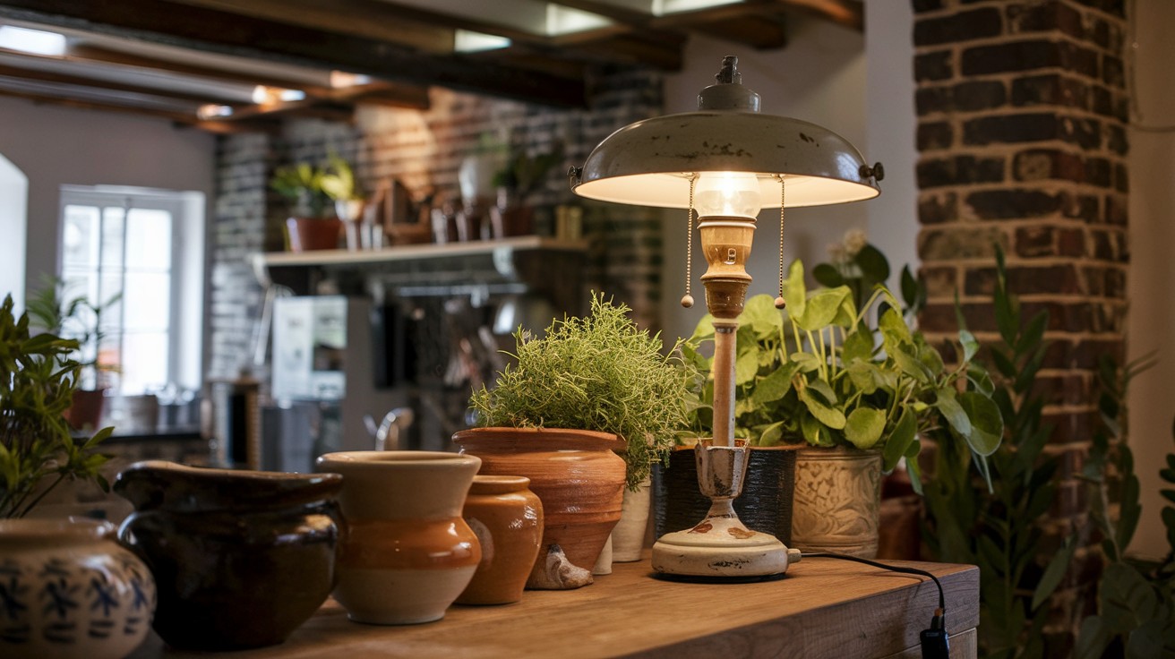 Use a vintage lamp on a kitchen counter or corner shelf