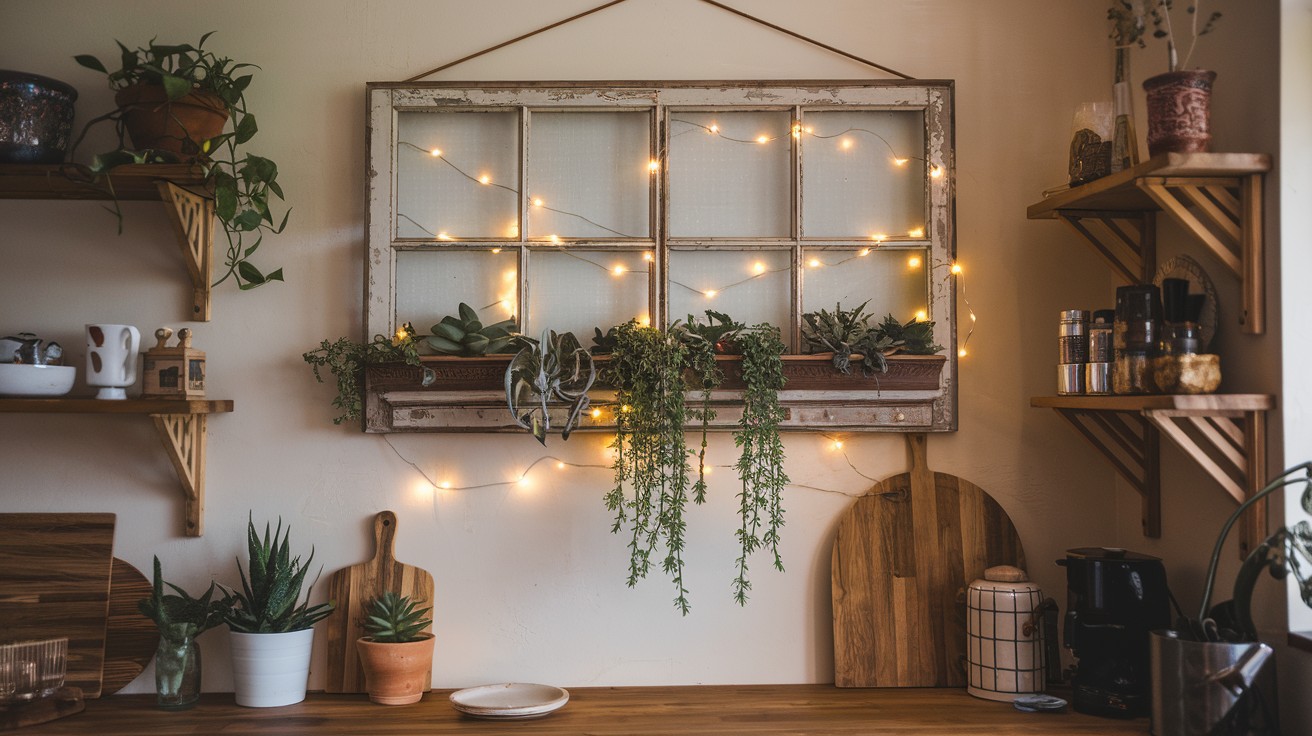  Use a vintage mirror or window frame as wall art