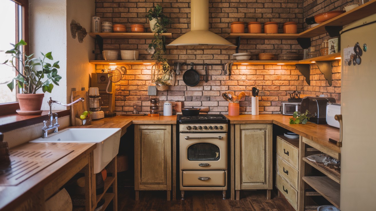 Use brick veneer or faux brick for a rustic vibe