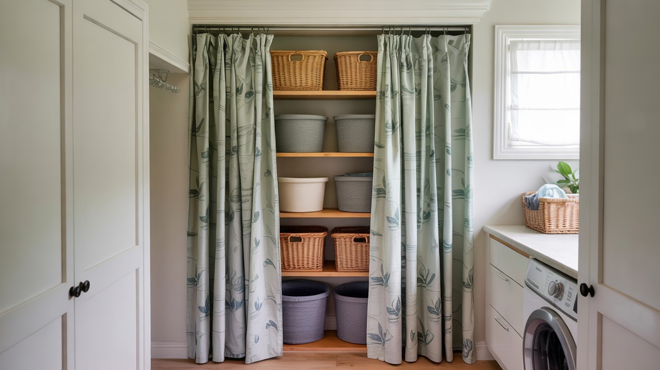 Curtain-Covered Hidden Shelf