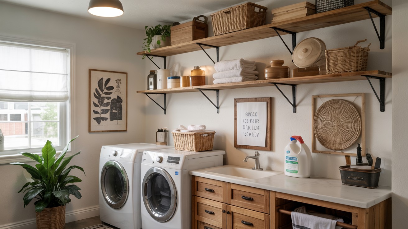 Floating Shelf With Matte Black Brackets