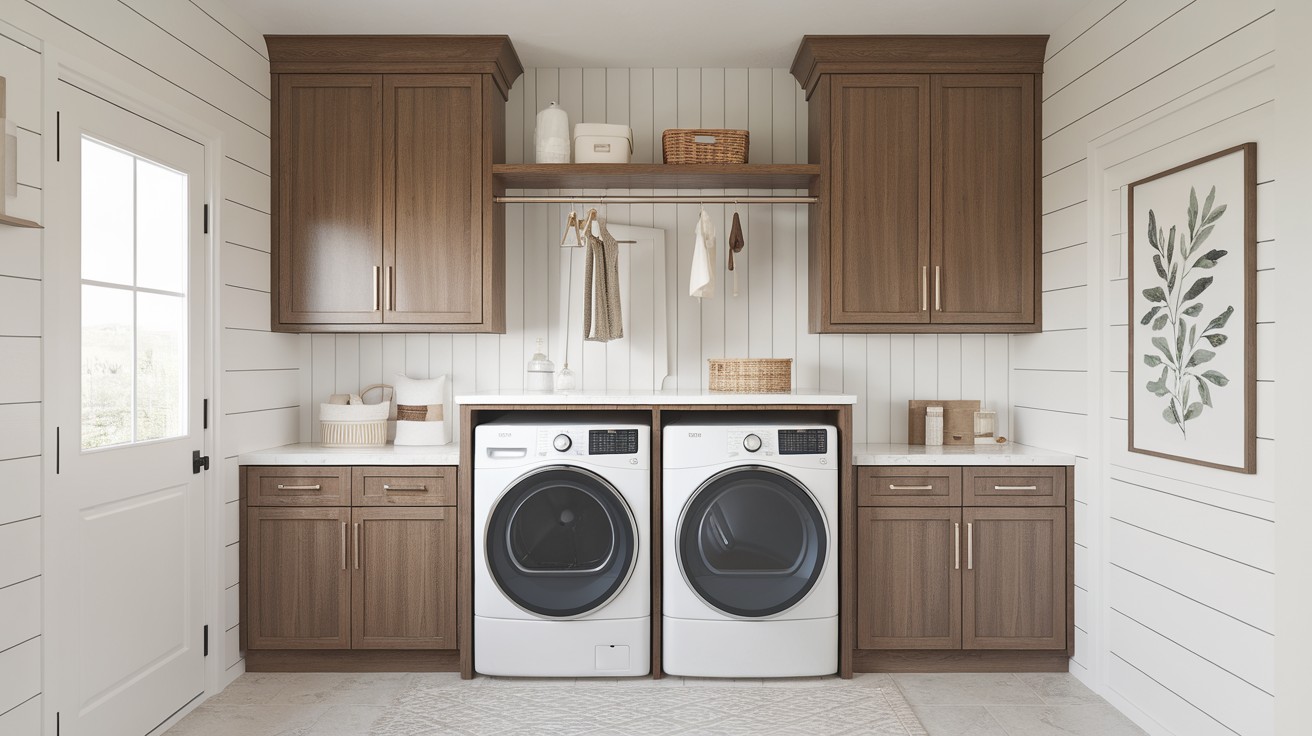 Shelf Integrated into Laundry Cabinets