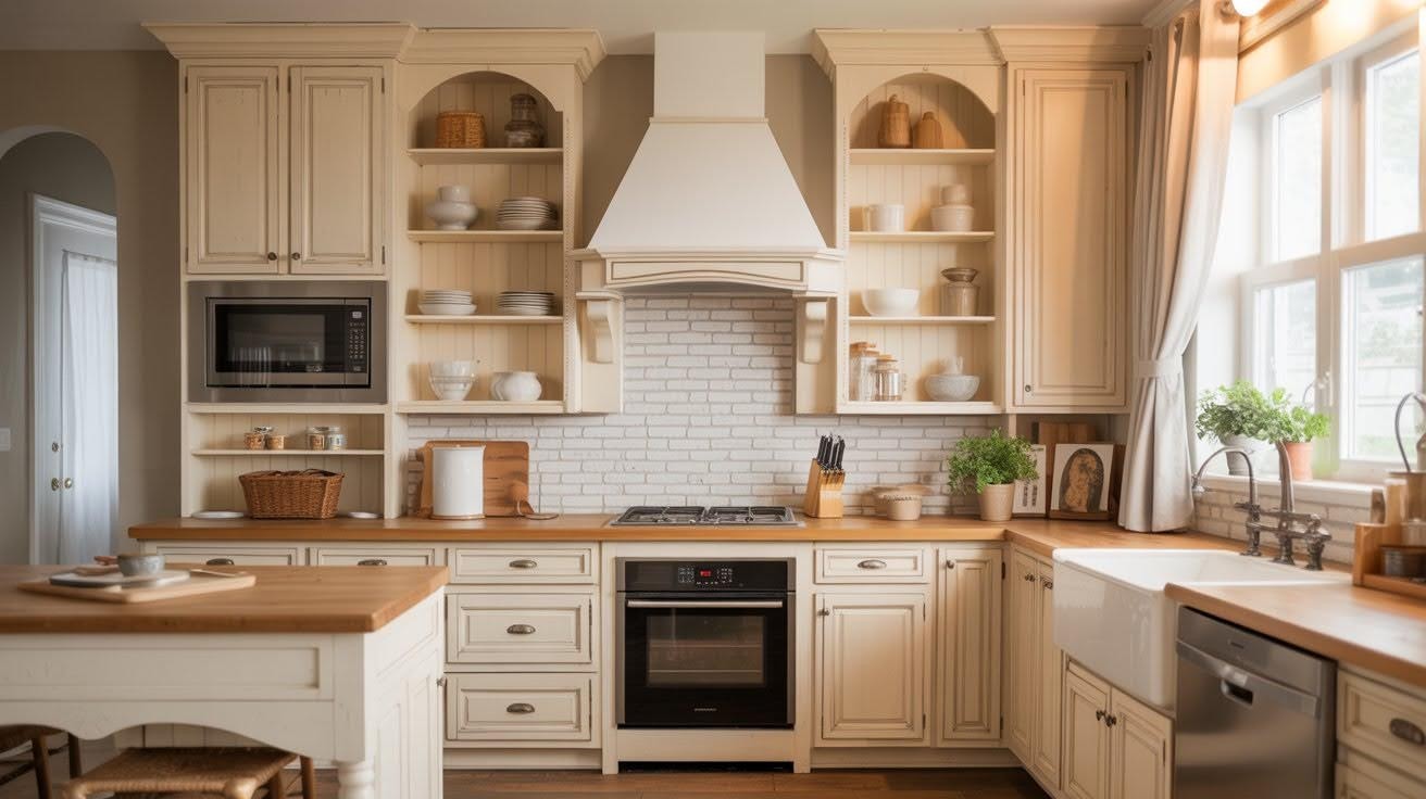 Microwave Built into a Custom Hutch